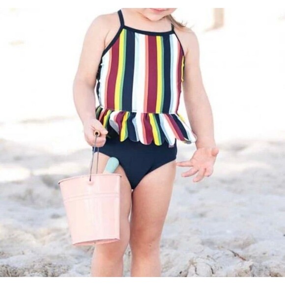 RuffleButts Sunset Stripe Scallop Peplum One Piece Size 18-24M New With Tag - Picture 1 of 5